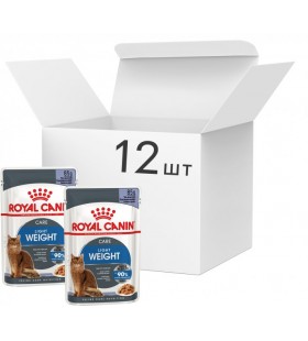 Упаковка влажного корма для взрослых кошек Royal Canin Light Weight Care кусочки в желе 12 шт х по 85 г