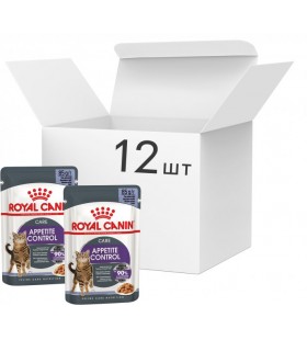 Упаковка влажного корма для взрослых кошек Royal Canin Appetite Control Care кусочки в желе 12 шт х по 85 г