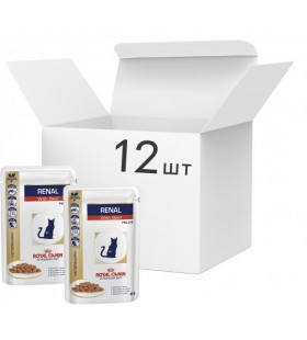 Упаковка влажного корма для взрослых кошек Royal Canin Renal Feline Beef Pouches 12 шт х по 85 г 