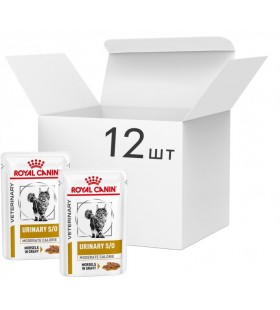 Упаковка влажного корма для взрослых кошек Royal Canin Urinary S/O Moderate Calorie Cat pouches 12 шт х по 85 г 